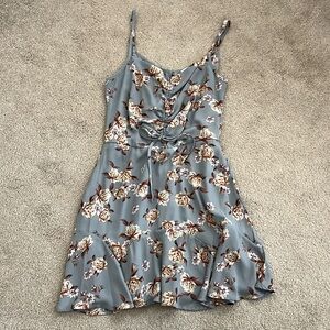 EUC gray blue flora printed dress - size M